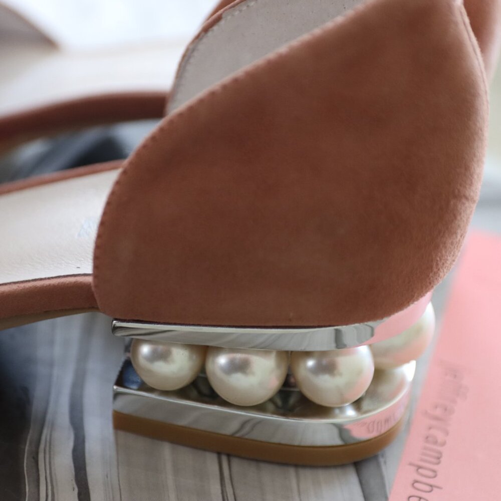 Jeffery Campbell Civil MP Dark Pink Suede/Silver Tassel Pearl Heal Size 9.5 - Picture 5 of 14